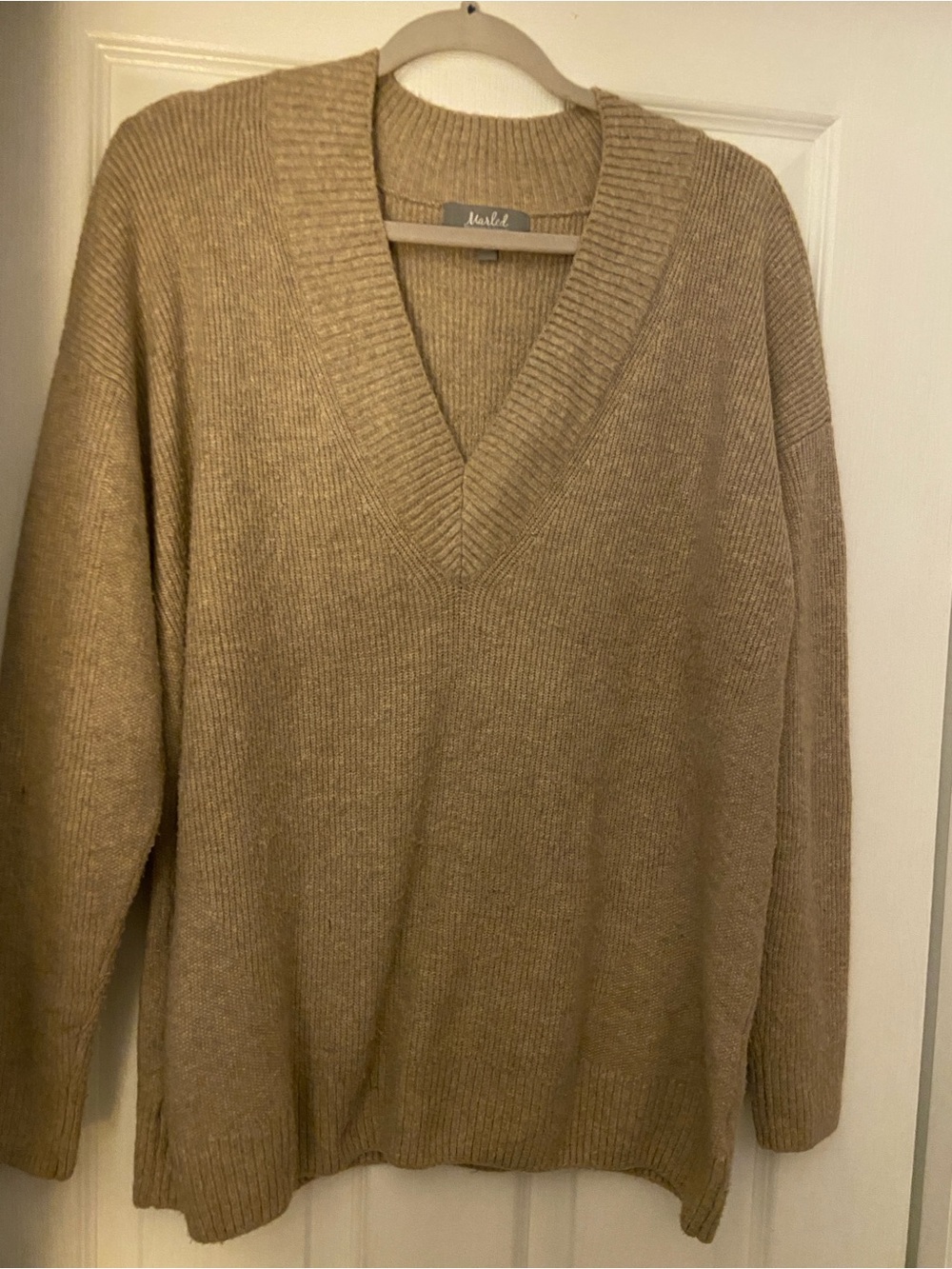 Marled Beige-Tan V-Neck Sweater